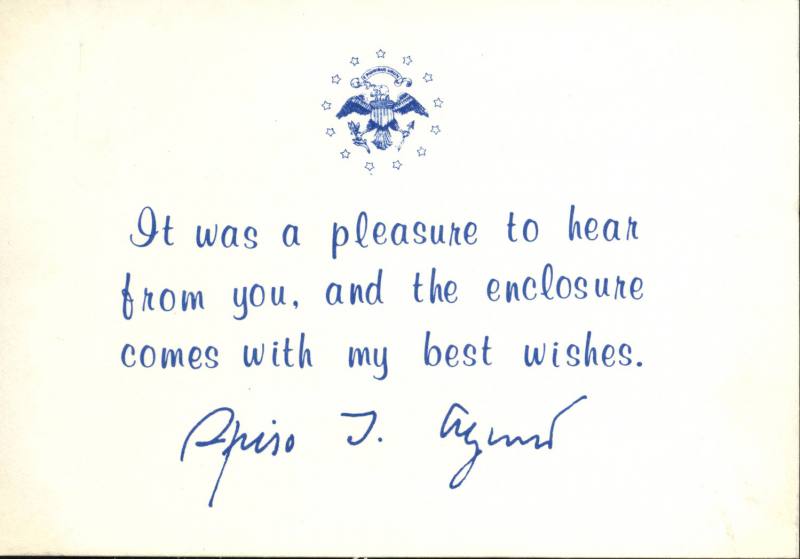 Spiro T Agnew Note Card